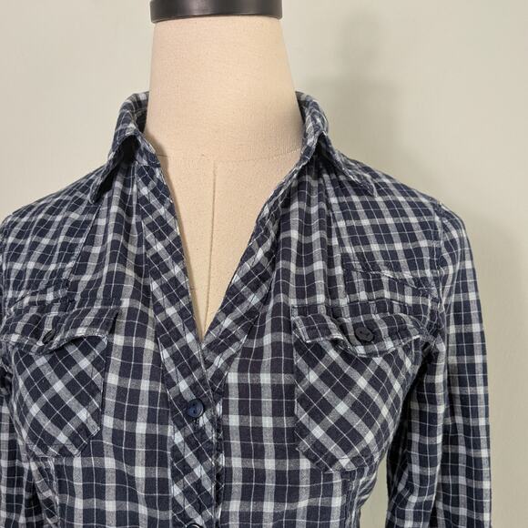 Y2K Plaid Button Top M Blue Bella Shirt Classic Preppy Twilightcore 2010s Roll - Picture 7 of 9